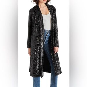 Steve Madden Black Sequin Long Coat duster L